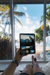 Traveller checking cruise budget on a tablet