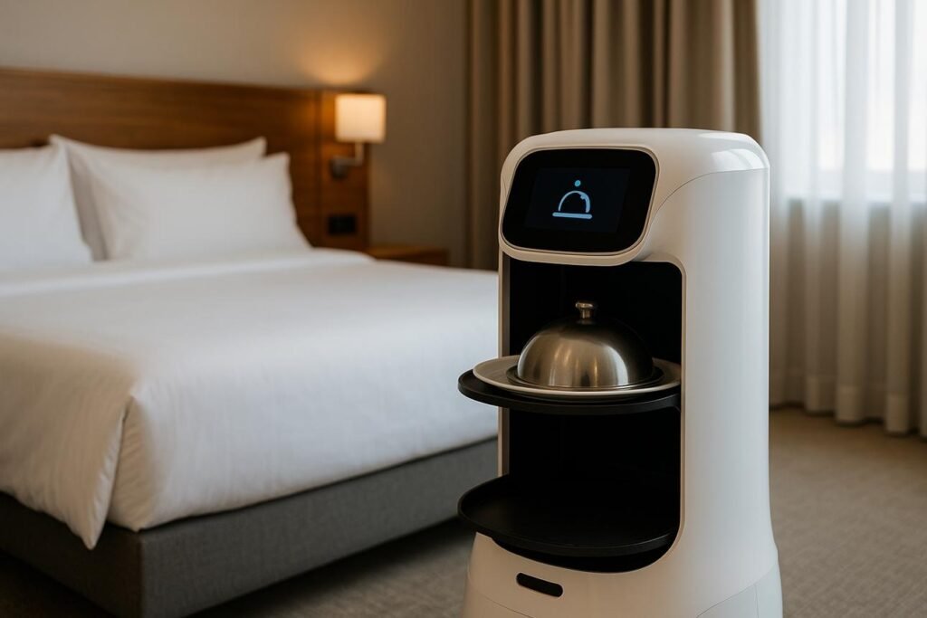 Hotel robot delivering food