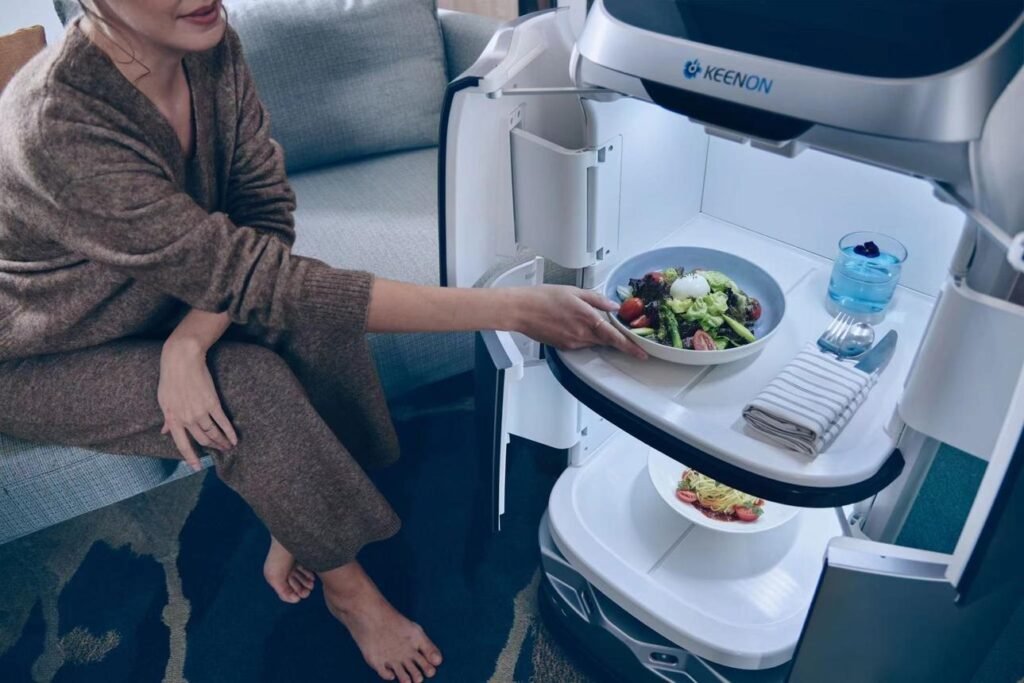 Hotel robot delivering food