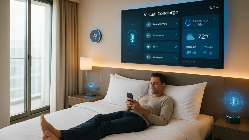 A Traveller in hotel bed